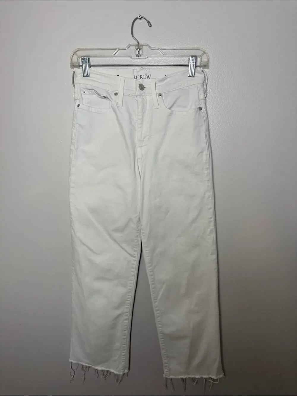 J. Crew Slim Wide Leg White Jeans with Raw Hem Size 25